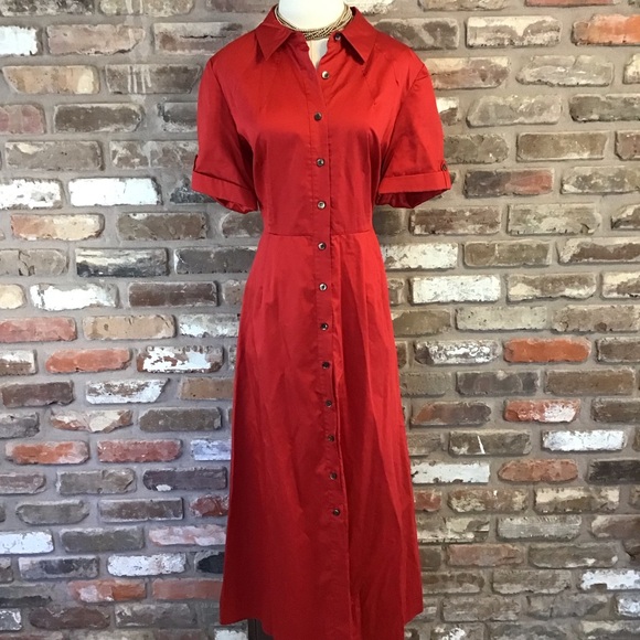 Talbots Dresses & Skirts - TALBOTS Women's Elegant Red Short Cuffed Sleeves Button-Down Shirt Dress 16